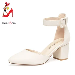 Ankle Buckle Strap Women Sandals 6CM Square Heel Party Dress Shoes 2024 New Summer Elegant With Baotou High Heels Shoe Female