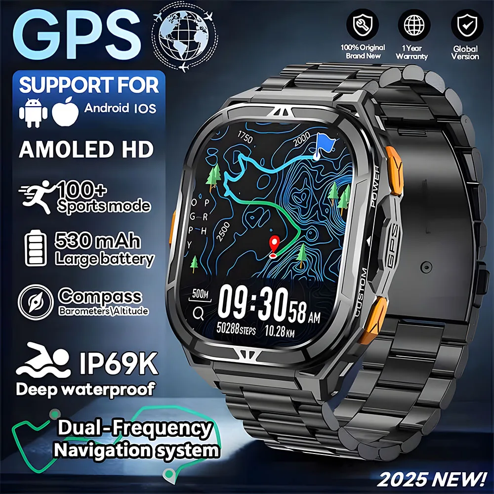 

Новые оригинальные умные часы для Xiaomi Huawei GPS 100+ спортивный режим AMOLED-экран сверхвысокой четкости 5ATM водонепроницаемые умные часы
