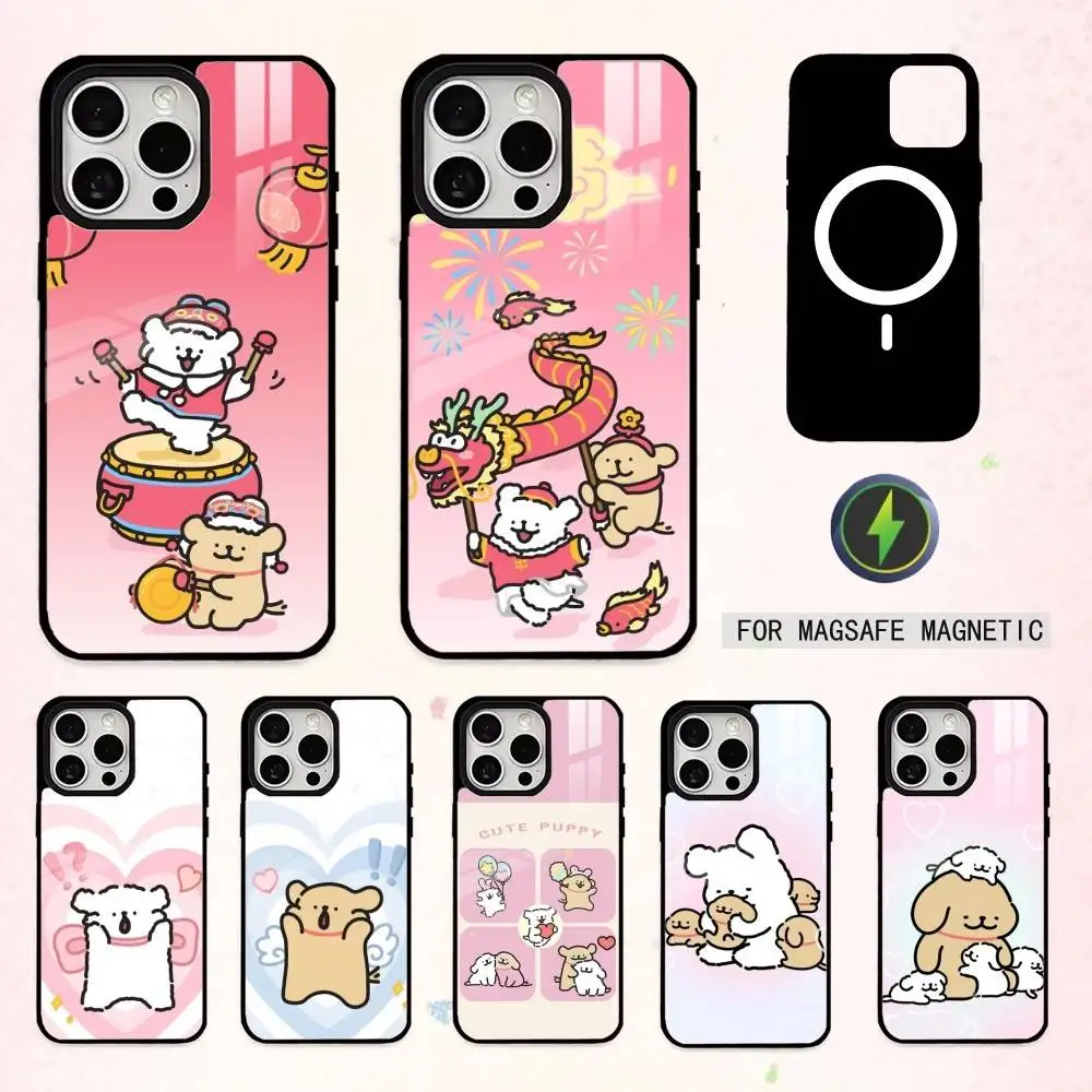 

L-Lovely Line Puppy Cartoon Cute Dog Phone Case For iPhone17,16,15,14,13,12,11,Pro Max Magnetic For Magsafe Wireless Charging