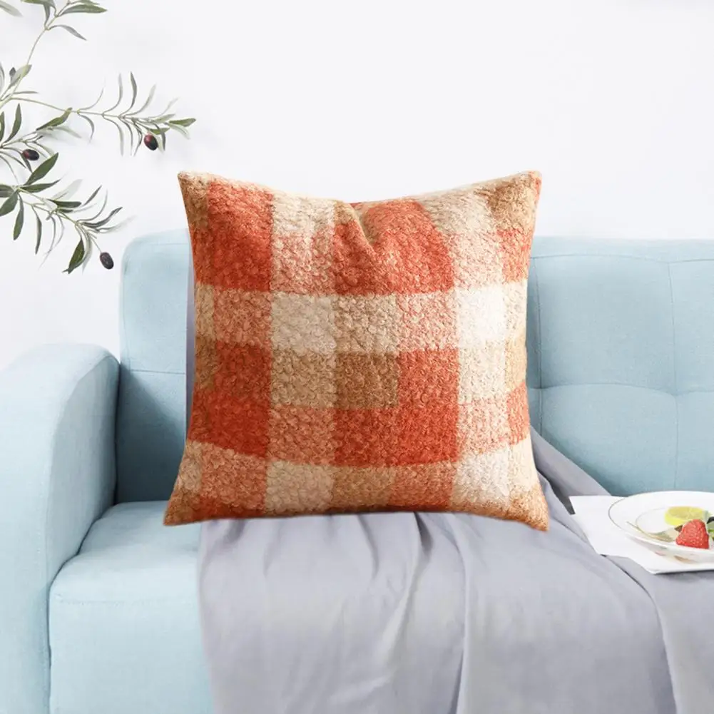 Color Block Pillowcase Fall Decor Pillowcase Cozy Gradient Faux Wool Pillowcase with Hidden Zipper Nordic Style Plush for Home