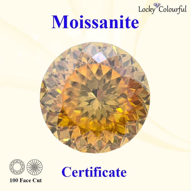 

Moissanite Round Shape 100 Facet Cut Golden Yellow Color Beads for Charms Jewelry Making Bracelet Materials with GRA Certificate