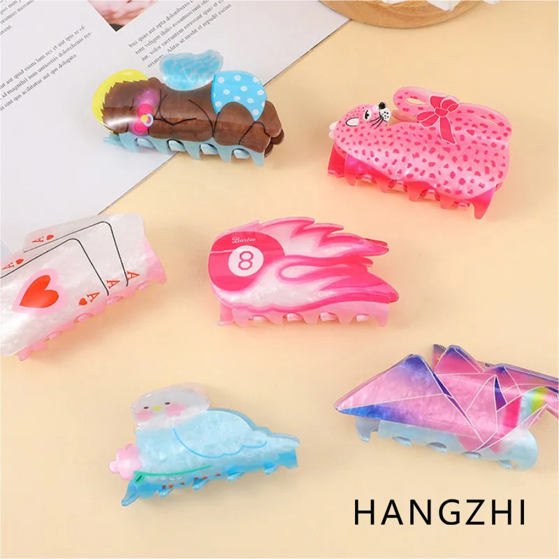 HANGZHI Creative Billiards Angel Leopard Grab Clip Colorful Cute Acrylic Headdress for Women Unique Personalized Hair Accessorie