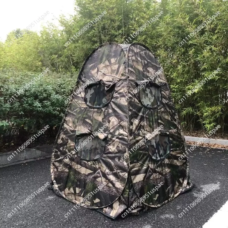 Portable Privacy Camouflage Black Caoted Single Person Pop Up Outdoor Photography Tent 3Sides 6Windows 360 Degree Watching Bird