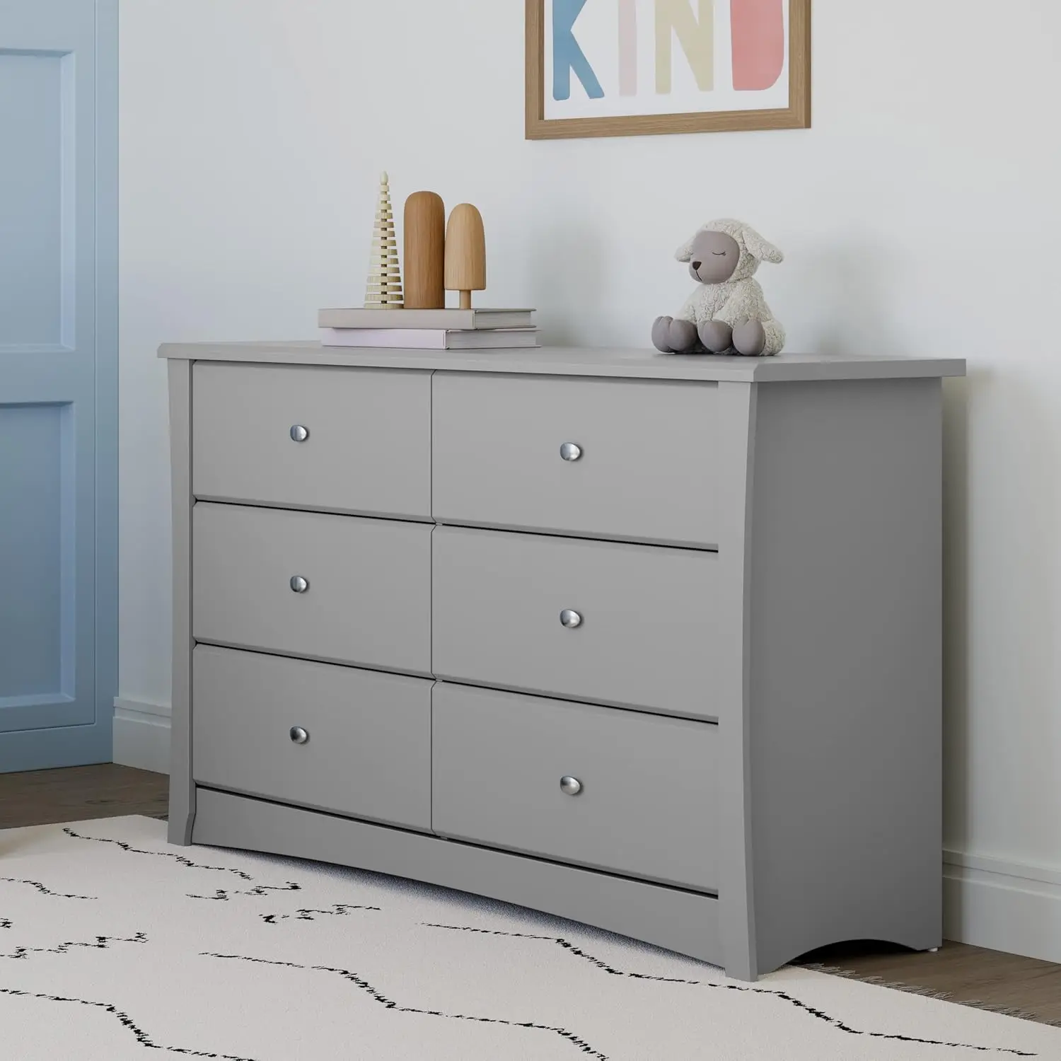 Crescent 6 Drawer Double Dresser (Pebble Gray) – GREENGUARD Gold Certified, For Nursery, Dresser, Kids Nursery Organizer