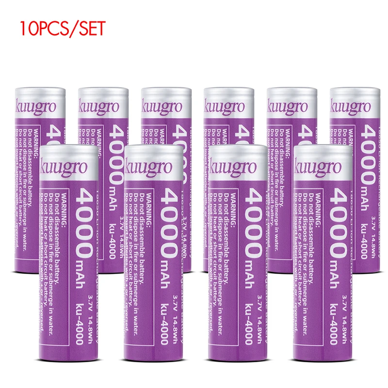 Kuugro Ku-4000 Hochleistungs-18650-Akku 4000mAh 3,7V 12A Entladbar Wiederaufladbare Batterien für Taschenlampen