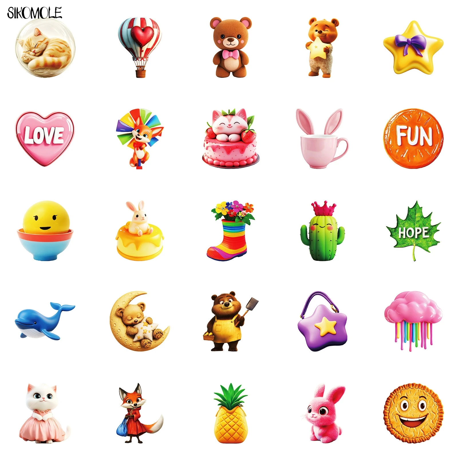 10/30/50PCS Leuke Cartoon Dieren 3D Art Stickers Kawaii INS Esthetische DIY Kid Reisbagage koelkast Decal Graffiti Sticker Pack