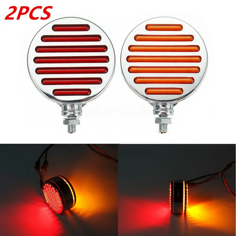 2PCS 98LED TwoColor Taillight Led Lights for Trucks Tractor Round Double Face Single Stud Outline Side Signal Reflective Lights