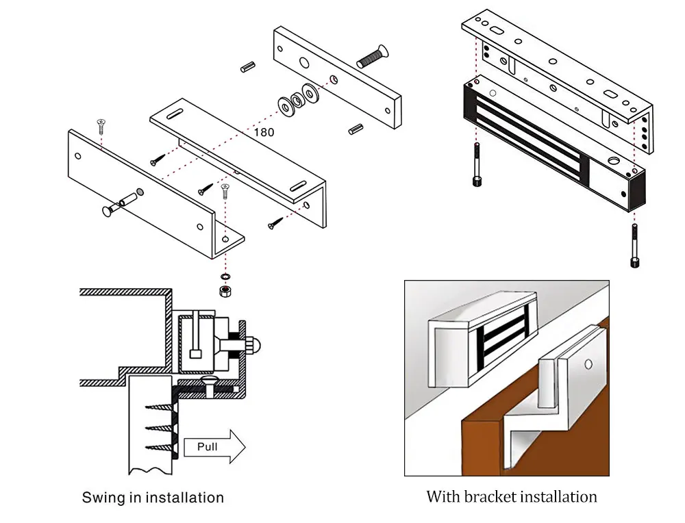 Electric Magnetic Lock 180KG Door U / ZL Bracket