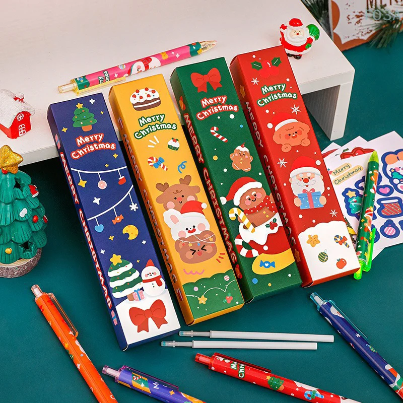 1Set Christmas Gel Pen Set Cartoon Gingerbread Man Elk Santa Claus Blind Box Pen School Office Supplies Cute Writing Pens