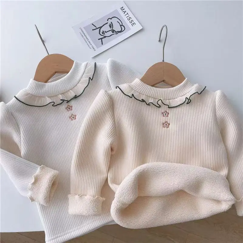 

Toddler Baby Winter Velvet Sweater Shirts Children Cute Flower Base Tops Kids Fall Long Sleeve Warm Pullover Shirt fits 1-7YY