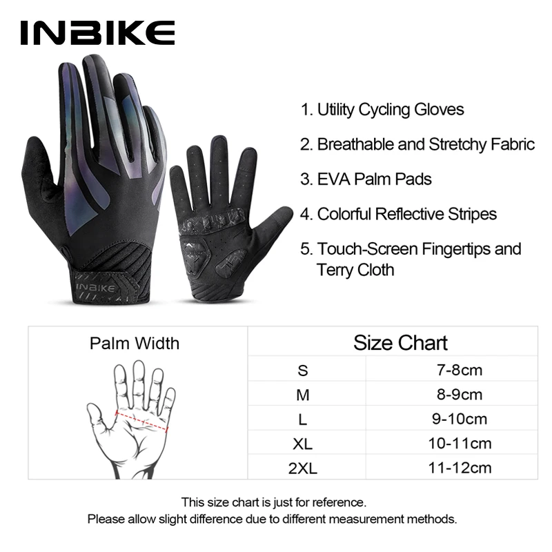 INBIKE MTB Cycling Gloves Padding Full Finger Colorful Reflective Bike Gloves Men Touch Screen Non-slip Men Bicycle Gloves MF339