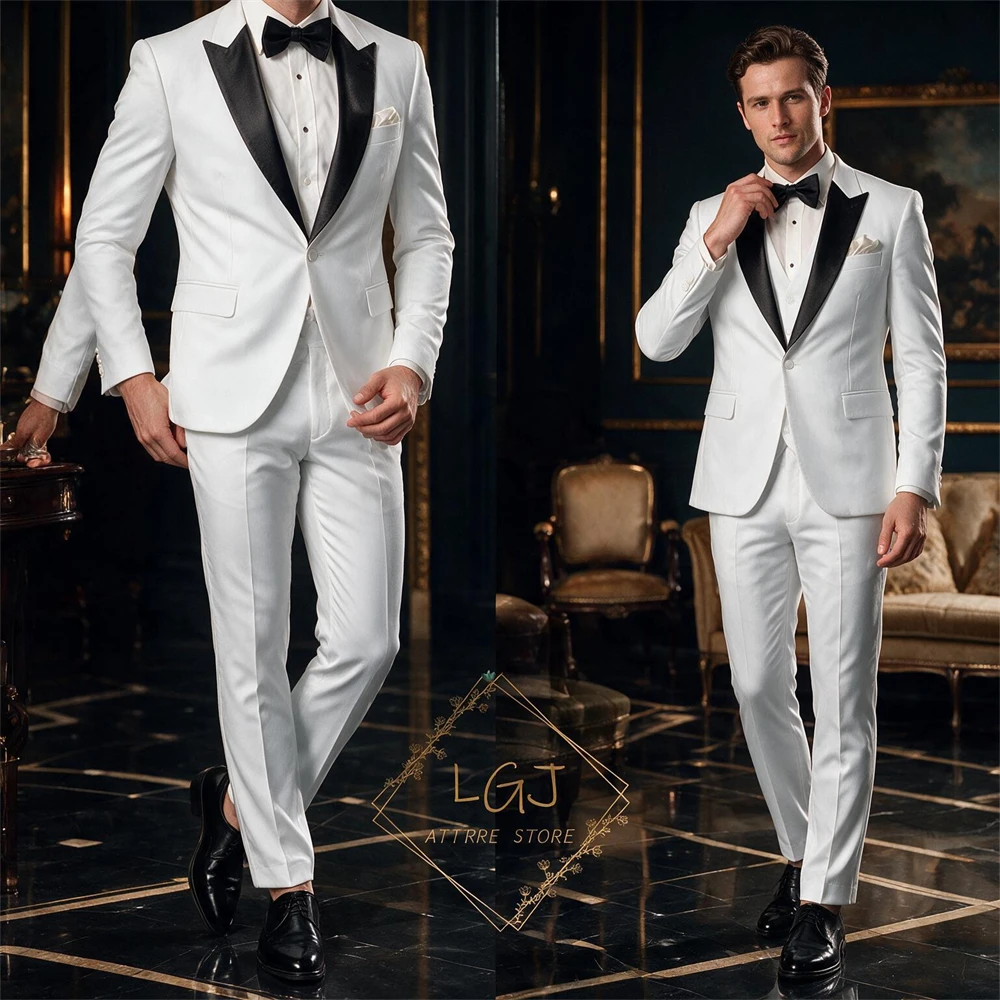 Men Custom 3‑Piece Tuxedo Suit, Contrast Lapel Jacket Waistcoat Pants Set for Wedding Evening Banquet Gathering