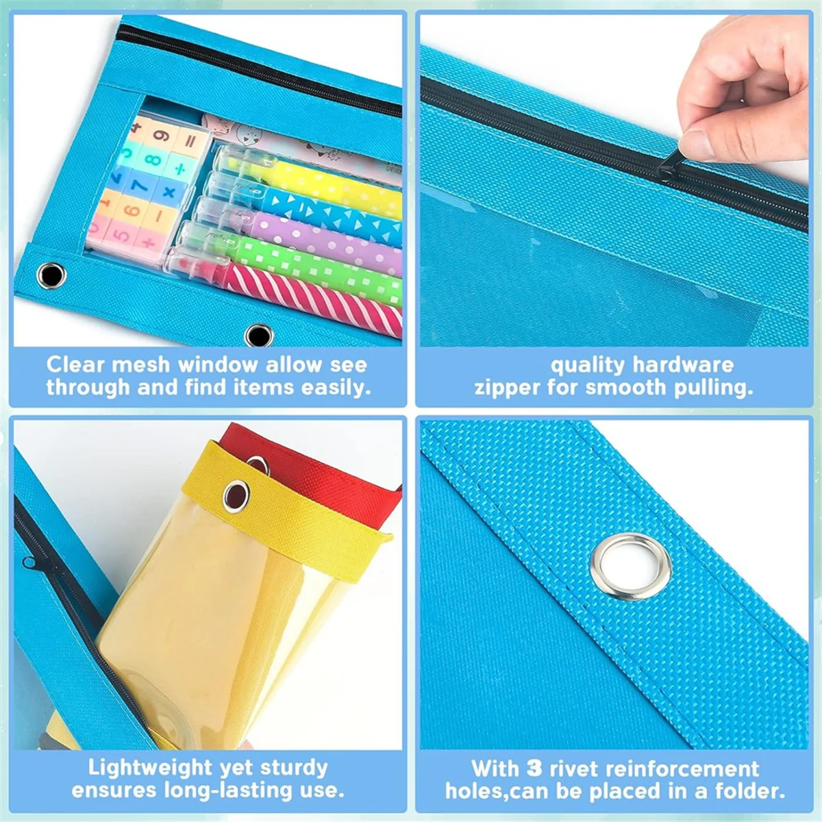 

small zipper pouch Pencil Pouch for 3 Ring Binders 30 Bulk Pencil Pouches 6 Different Colors 3 Hole Zipper Pencil Pouch Office S