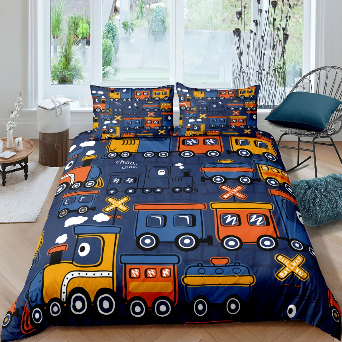 

Home Living Luxury 3D Train Bedding Set Locomotive Duvet Cover Pillowcase Queen and King EU/US/AU/UK Size Comforter Bedding