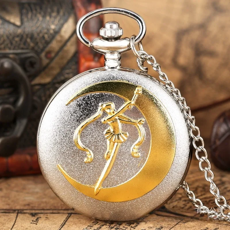 Sailor Moon Vintage Pocket Watch Anime Figures Tsukino Usagi Cosplay Quartz Pocket Watches Halloween Pendant Necklace Watches