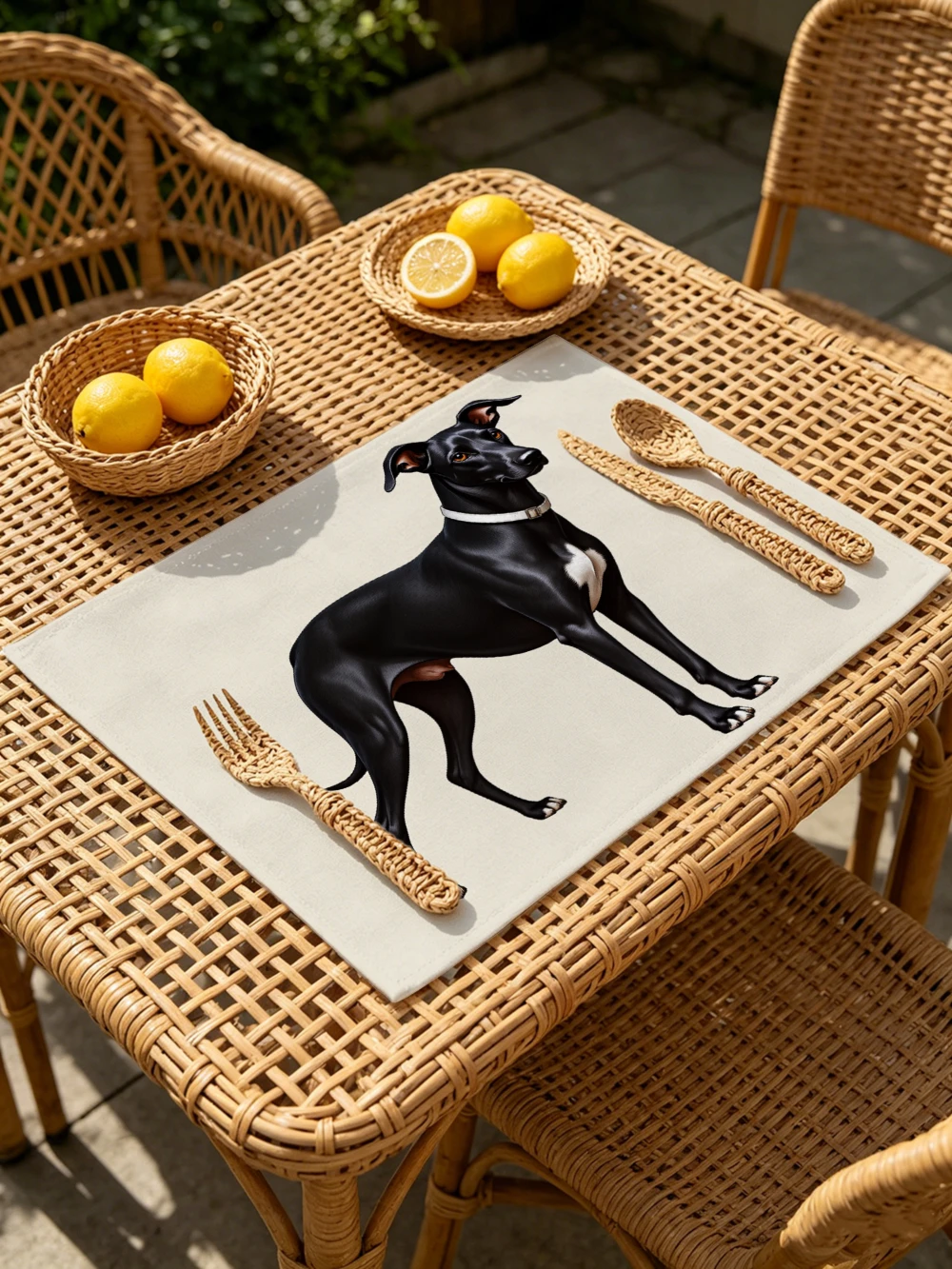 Printed Placemats for Dining Table Kitchen Holiday Parties Black Dog On White Background