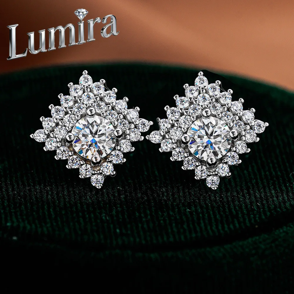 Lumira Platinum PT950 Unique Eye-catching Square Moissanite Stud Earrings Luxury Diamond-Set Unisex Earrings