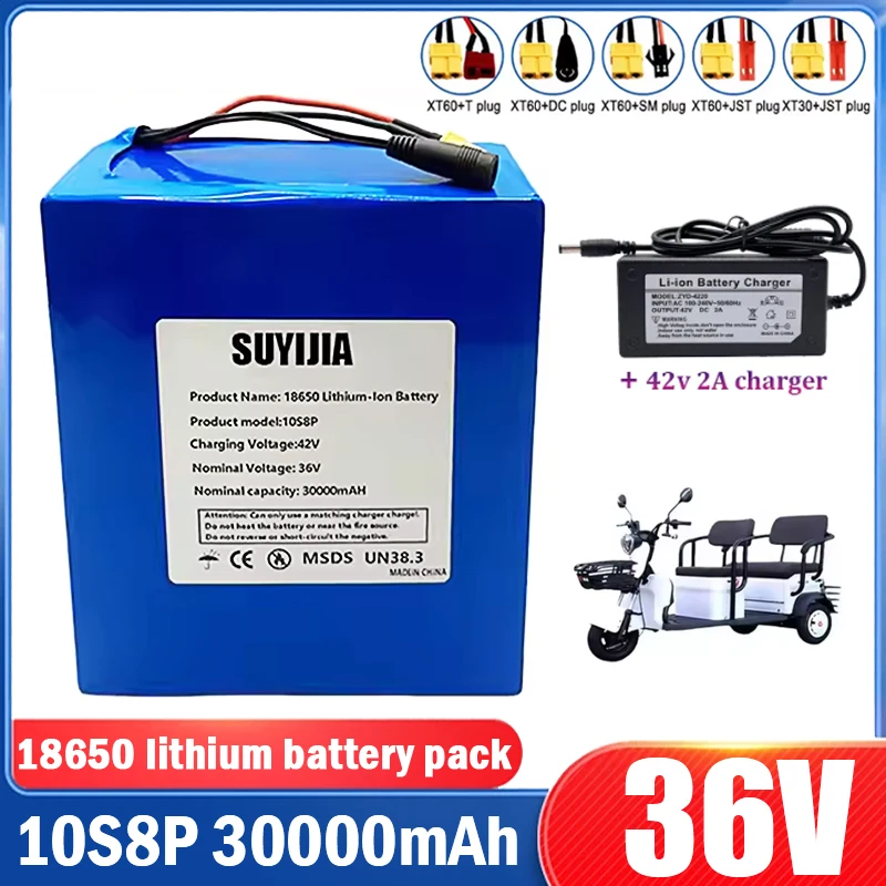 

36V 30Ah 10S8P 18650 A-class Lithium Battery Pack 1500W High-power Built-in BMS Suitable for Electric Vehicles E-Bike Scooters