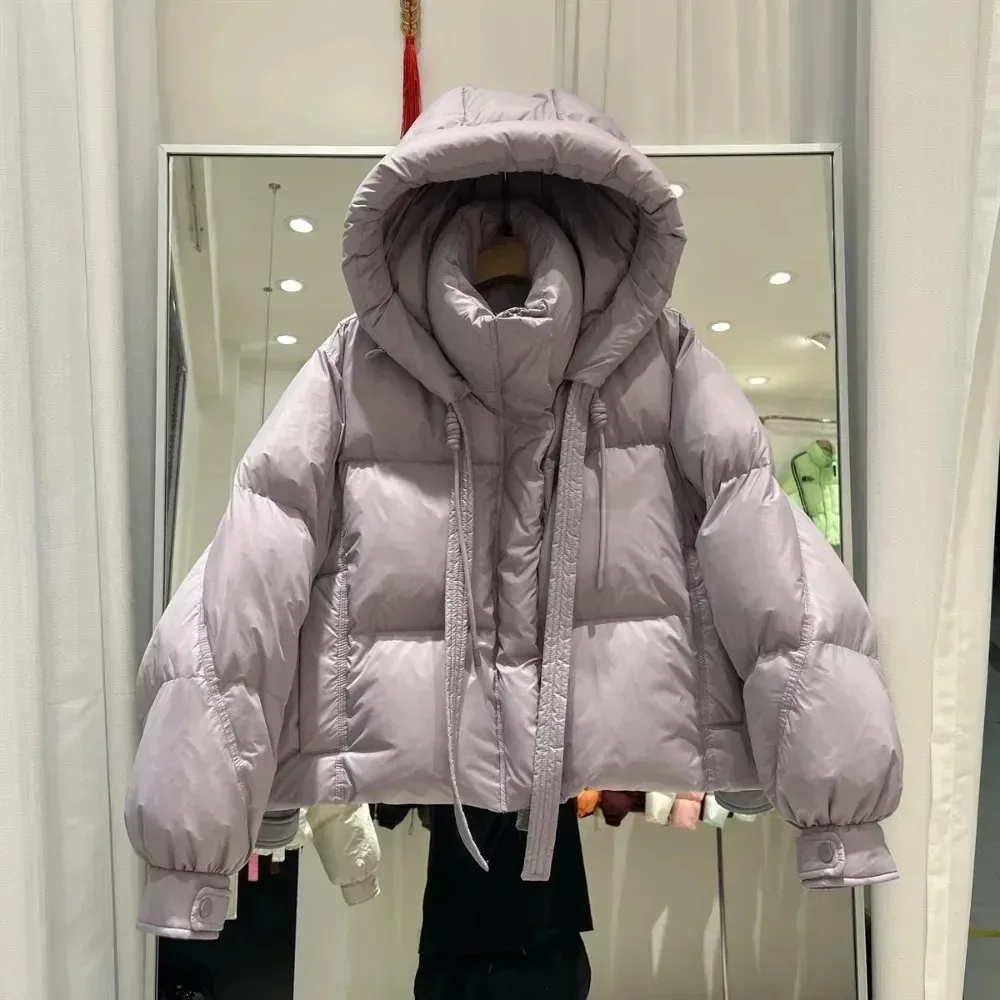 Autumn Winter Female Duck Down Outerwear Luxury Down Jacket Women Short Fluffy Puffer Coat Hooded Bread Parkas Korean Fashion