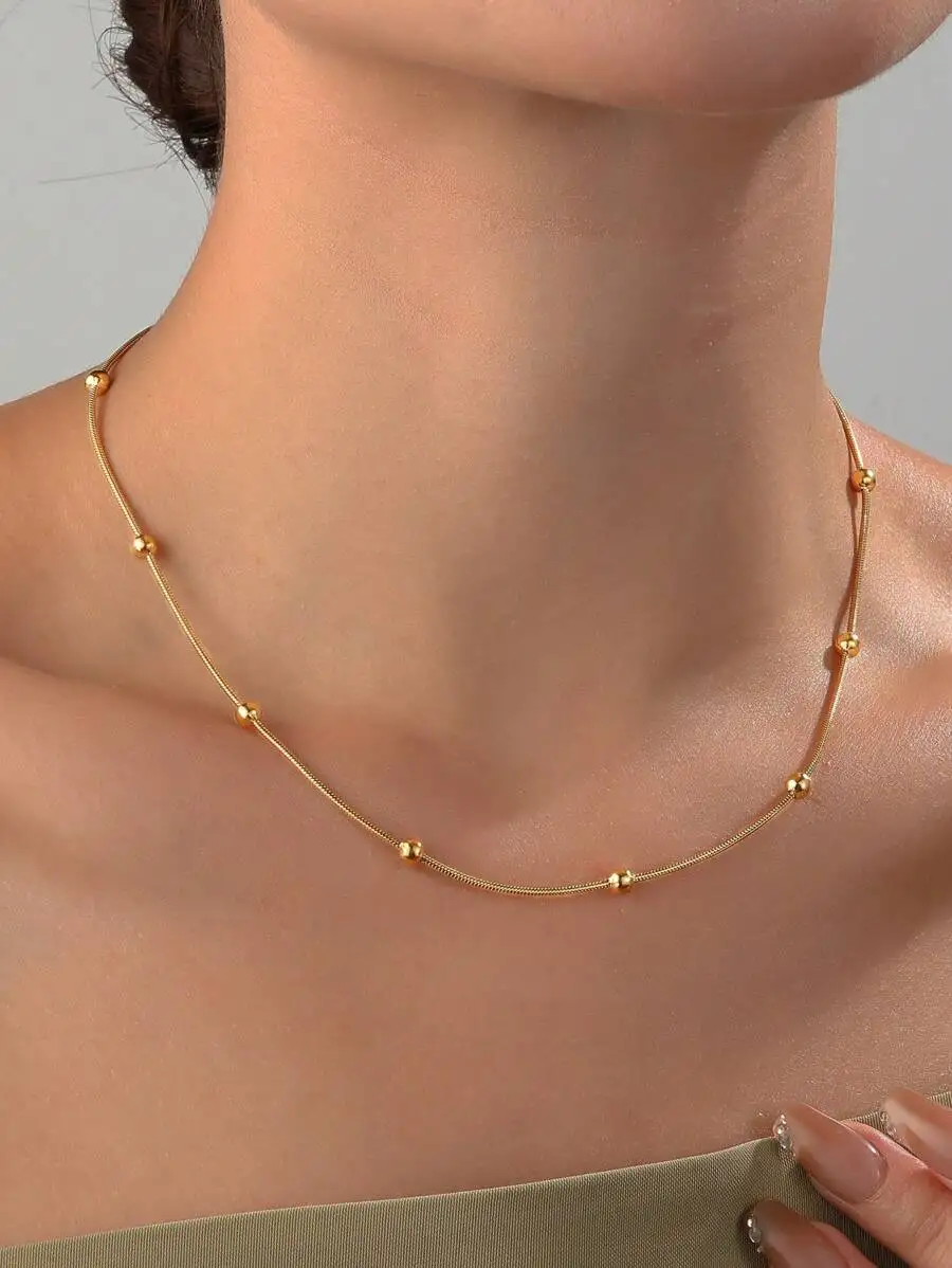 1pc Graduation Season and Mothers Day Stainless Steel Beaded Chain Necklace