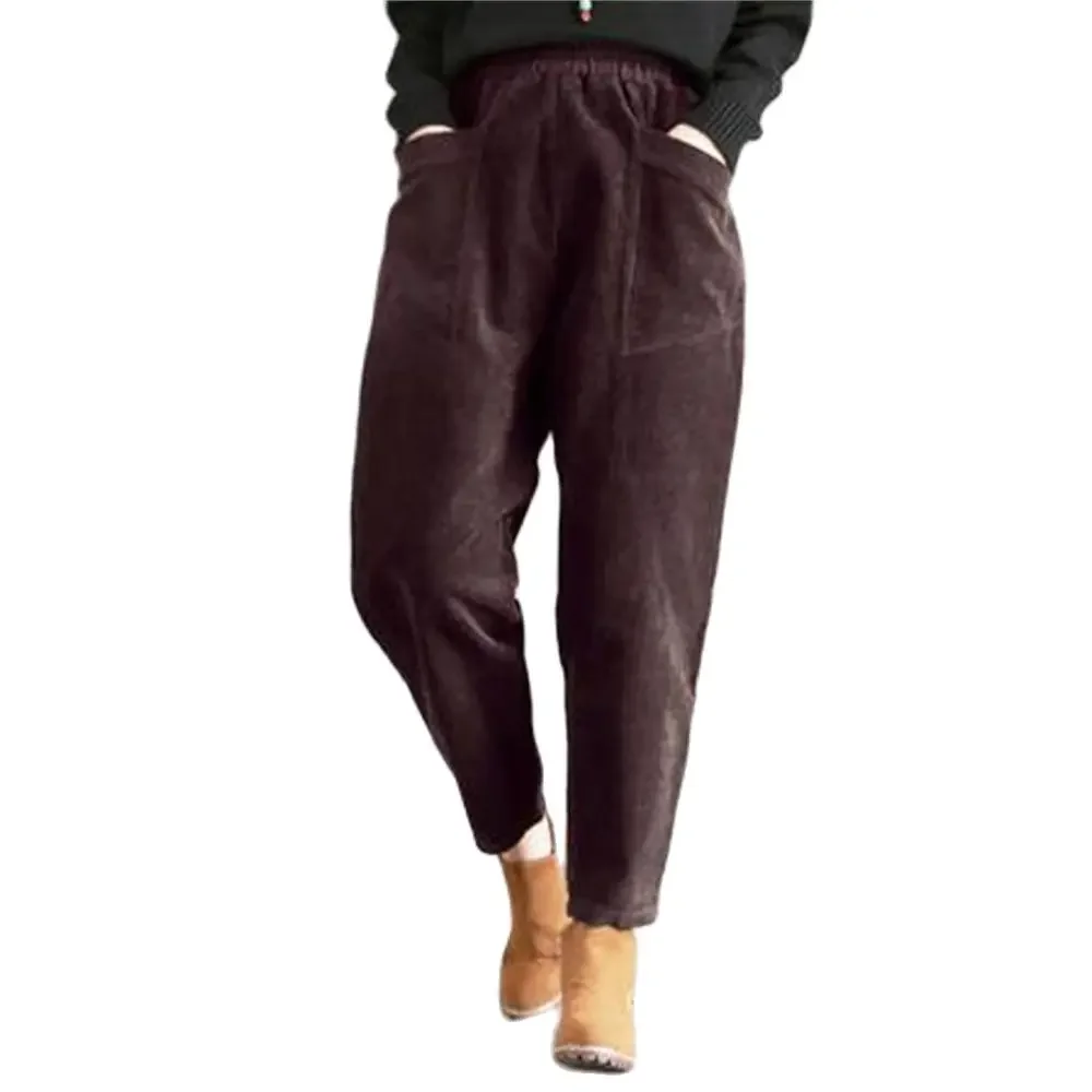 

Women's Lamb Fur Cashmere Slim Pants Casual Warm Harem Pants Thick Lined Fleece Sweatpants Autumn And Winter Trousers 2024