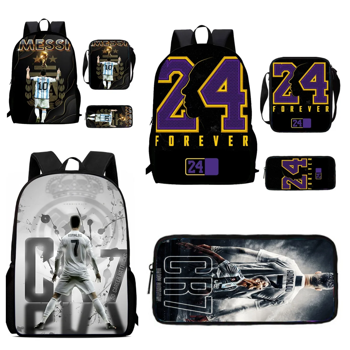 Mochila C-CR7 Mochila infantil con bolsos de hombro, bolsas de lápices, mochilas escolares, conjunto de mochilas escolares de estrella de fútbol de dibujos animados para niños y niñas