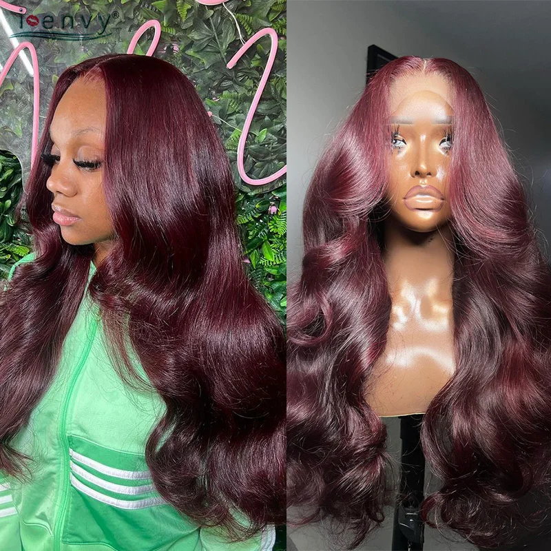 Colored Body Wave Burgundy Hd Lace Frontal Human Hair Wig For Women Brazilian Remy 13X4 Red 99J Lace Front Wig On Sale Clearance