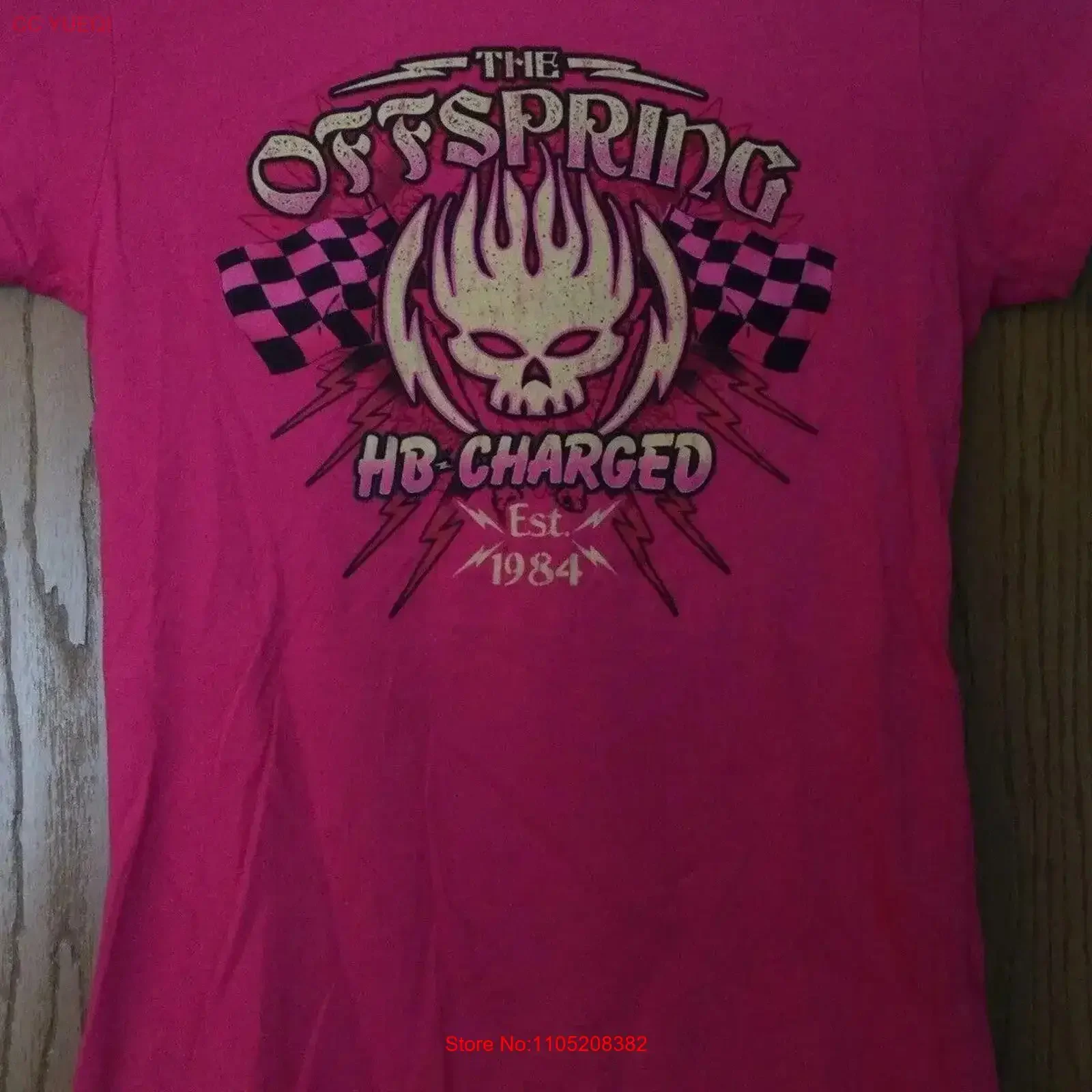 The Offspring HB Charged Est 1984 الوردي تي شيرت السيدات M Tultex خمر غسلها عادية الرسم موضة أوم أنيقة #1