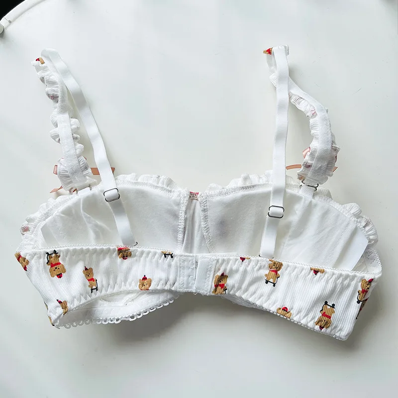 Leechee Underwear New Small Fresh Cute Sweet Cartoon Printed Bear Bra Set Small Fresh Girl Thin Bra Lingerie Set Sexy