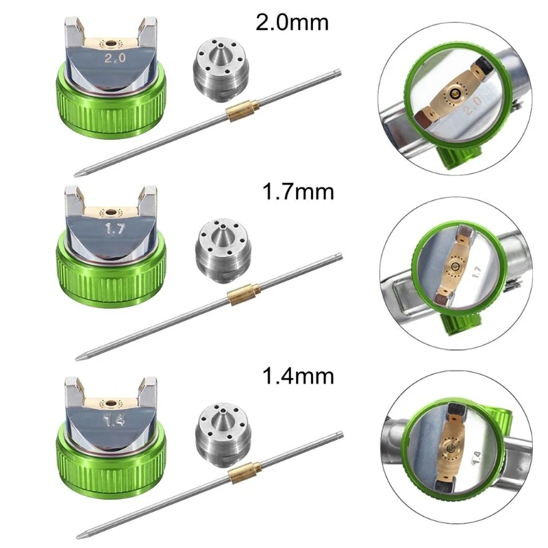 3PCS ชุดหัวฉีดเปลี่ยนชุดอุปกรณ์เสริมหัวฉีดเข็ม Air Cap ทนทาน HVLP 1.4/1.7/2.0mm หัวฉีดแรงโน้มถ่วงนิวเมติก Dropship