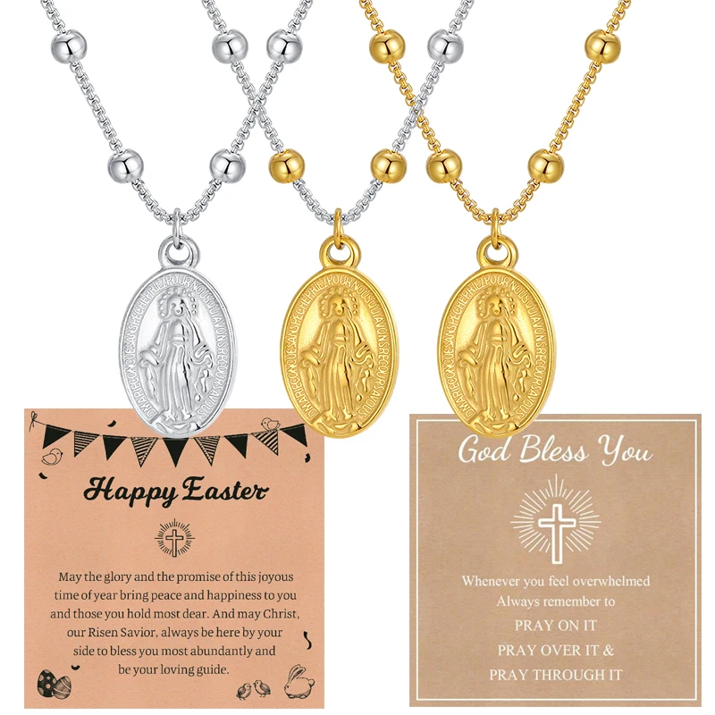 

1Pcs Elegant Rosary Necklace, Religious-Style Cross Pendant, Stainless Steel Women's Jewelry Gift, Includes Card, Can Wholesale