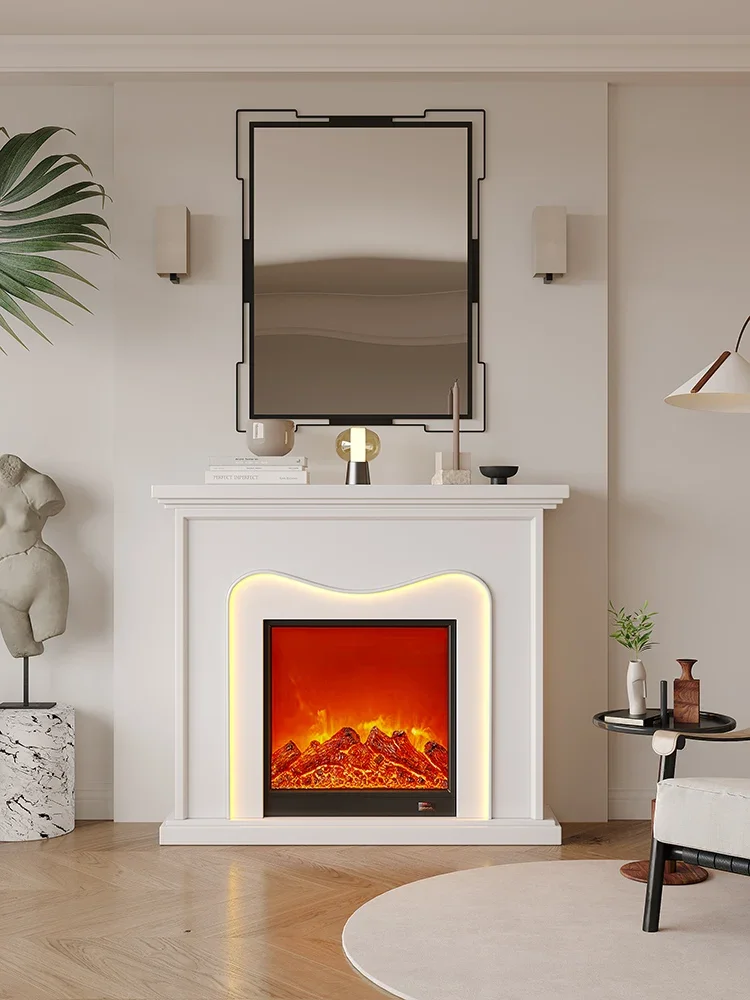 

French cream wind fireplace with lamp household decoration cabinet B & B electronic fireplace core simulation flame porch rack