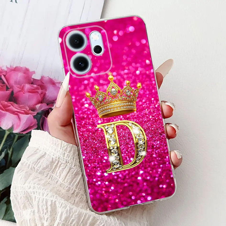 For OPPO Reno14 F Case 2025 Cover Luxury Initial Letters Crown Soft Slim Silicone Cover For OPPO Reno 14F CPH2743 Reno14F Bumper