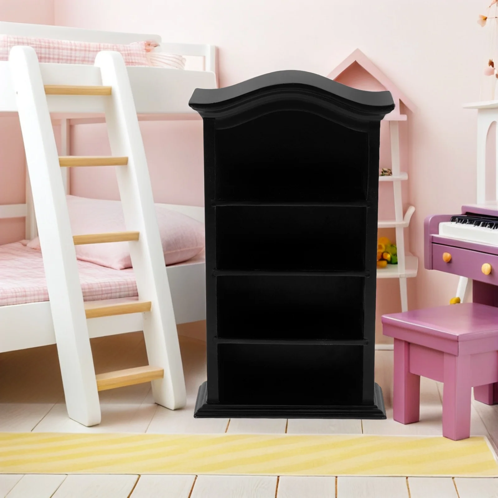

1:12 Scale Wooden Dollhouse Bookshelf Miniature Cabinet Storage Display Case For Kids Role Play Gothic Style Mini Furniture