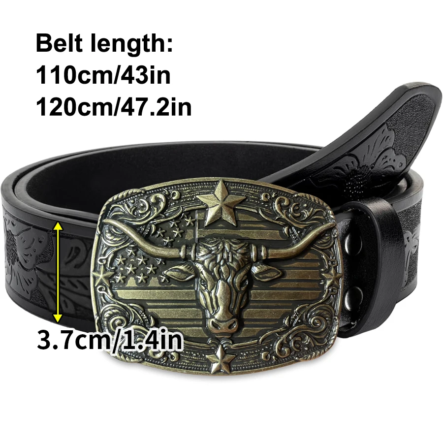 حزام غربي من الدنيم للرجال والنساء، حزام غربي من الدنيم للرجال، حزام منقوش، إبزيم الثور، مناسب للجينز، هدية العيد، Ch