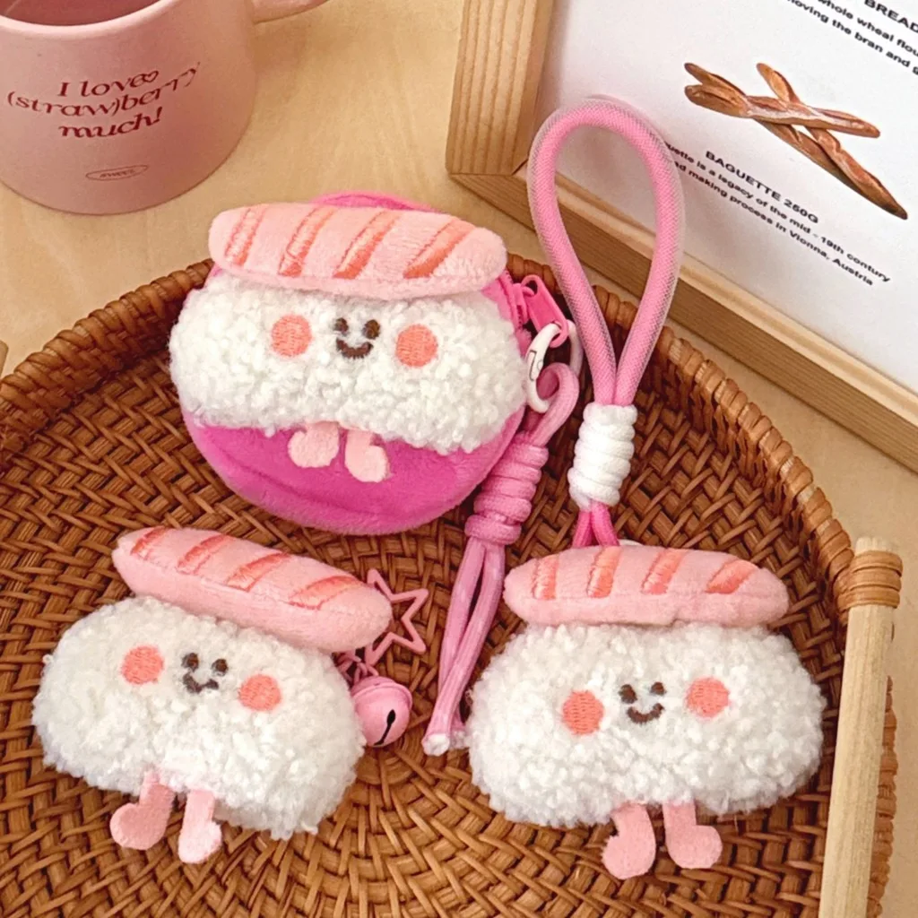 Sushi Plush Pendant Charms For Women Gift ﻿Cute Cartoon Japanese Style Keychain Sweet Cute Bag Decor Coin Purse Earbud Storage