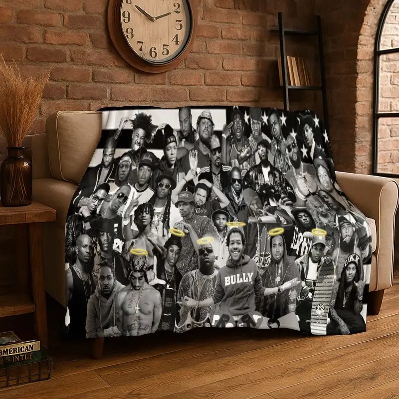 HD Rapper Eminem Tupac 2pac Hip Hop Rap God Flannel Blanket Soft Warm Throw Blanket for Bedroom Living Room Bed Travel Picnic