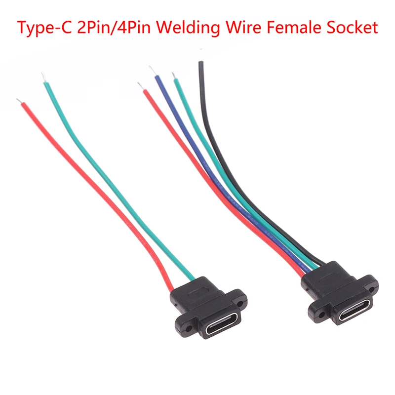 New Type-C 2Pin 4Pin Welding Wire Female Waterproof Female Socket Rubber Ring  Current Fast Charging port