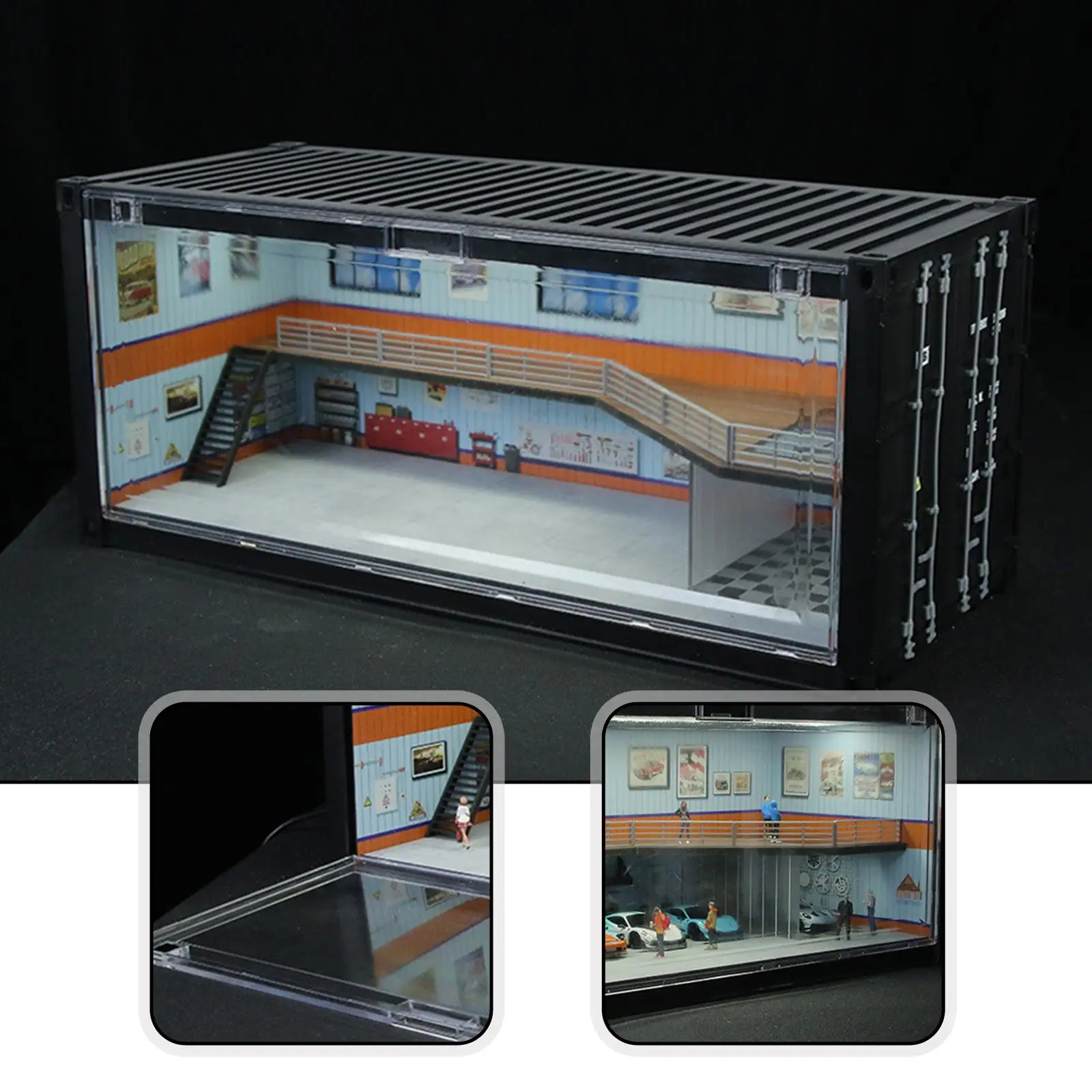 

Repair Shop Display Case 1/64 Scale Dustproof Protective Ideal Gift Organizer with Light Collection Storage Box Show Case