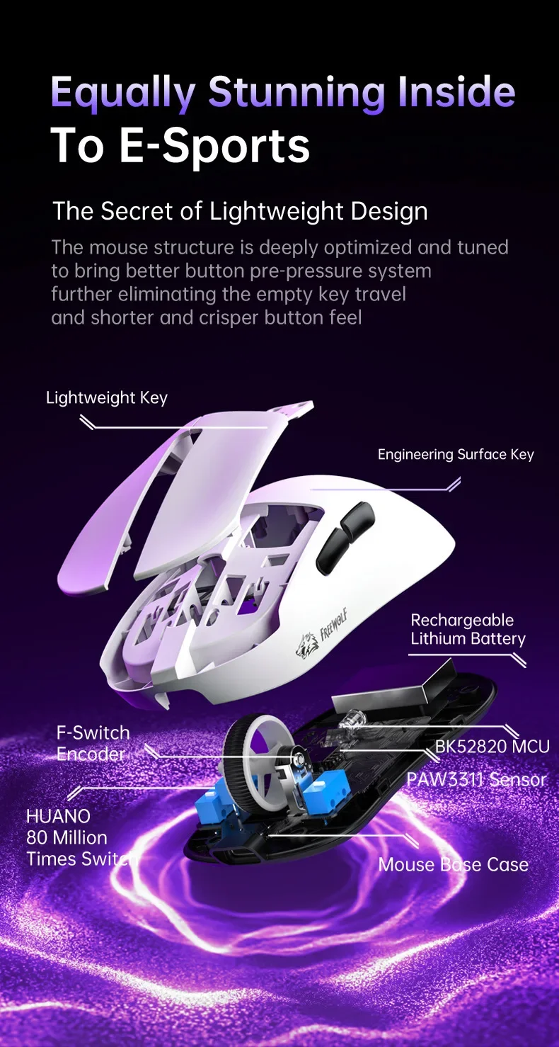 A5 Lightweight PAW3311 Gaming Mouse Triple Mode Wireless for Notebook - Ergonomic Design for Enhanced Esports Performance