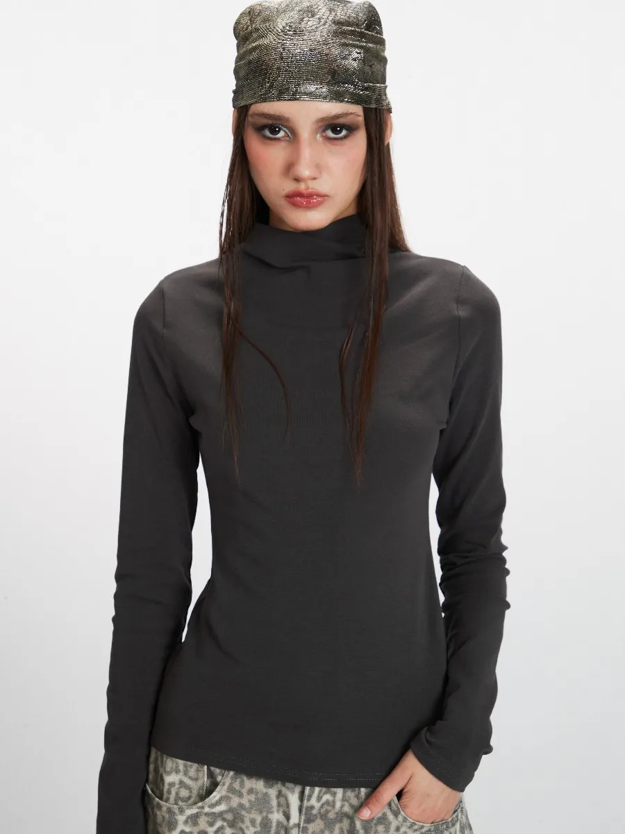 

Asymetrical Collar Pure Color Basic Bodywear Fitness Long Sleeve Slim Fit Elegant Tops for Women Girls Inner Tshirt Winter Fall