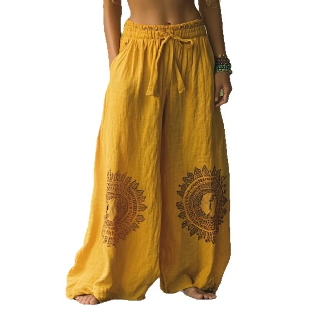 Women New Fashion Printed Wide Leg Long Pants High Waist Loose Fit Breathable Flattering Casual Streetwear Vacation Trousers