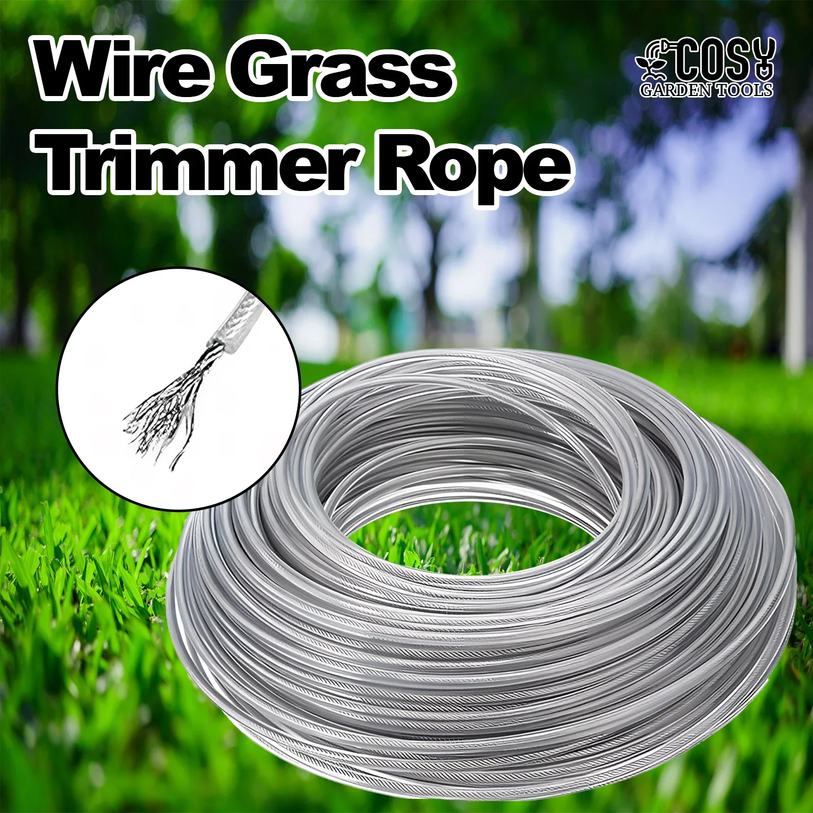 5M/10M/15M Steel Wire Nylon Trimmer Line, Brushcutter Rope, Lawn Mower Cord, Durable Round Grass Cutting Replacement Roll