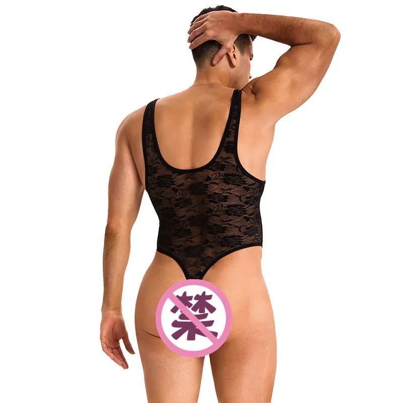 High Quality Transparent Lace Men Bodysuit Undershirts Slim Shaper Onesie Vest Jumpsuits Undershirts Bodywear Sports Singlets