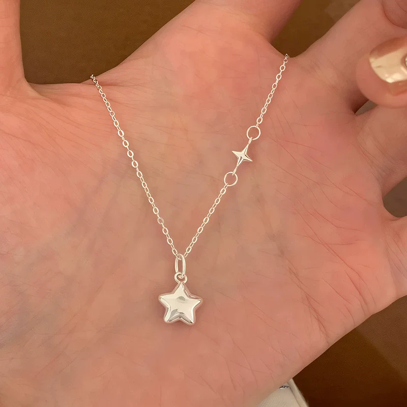 New Arrival 925 Sterling Silver Star Necklace for Women , Exquisite Five Pointed Star Collarbone Chain Jewelry Gifts