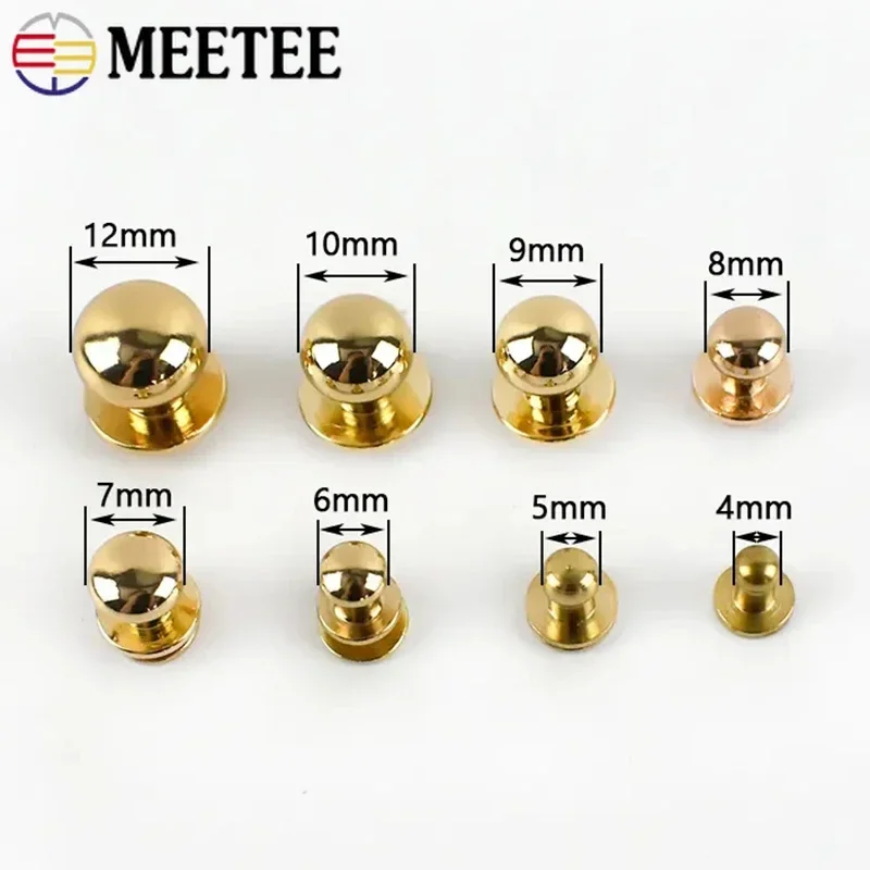 20Pcs Meetee 4-12mm Round Head Metal Buckles Button Nail Rivet Screw Studs Wallet Belt Clasp DIY Leather Craft Bag Accessories