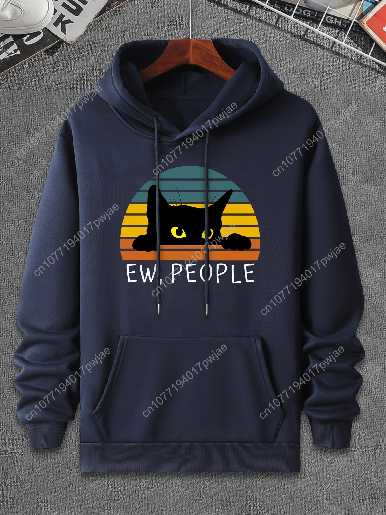Active Hoodies Leisure Hoodies With Black Cat And Color Stripe