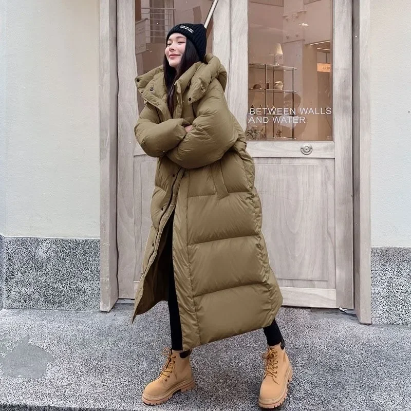 Down padded jacket women\'s long over knee 2025 winter new Korean version thickened padded jacket oversize bread padded jacket