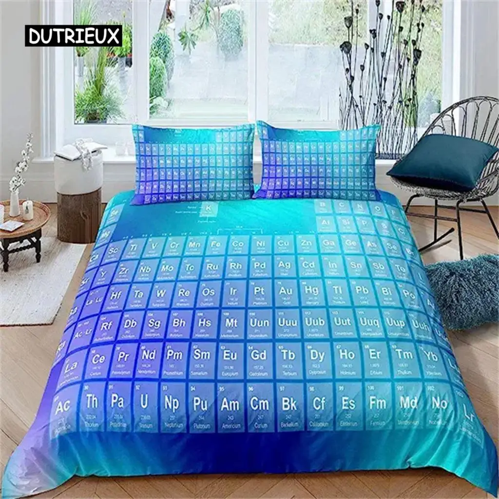 Science Duvet Cover Periodic Table of Elements Bedding Set Chemistry Lovers Learning Image Kids Teens Bedroom Decor Blue Purple