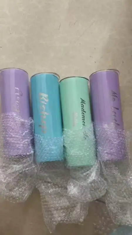 Custom Logo Pic  20oz Stainless Steel Straight Body Cup Rainbow Paint Stainless Steel Slimming Cup Straight Tube Glitter Tumbler